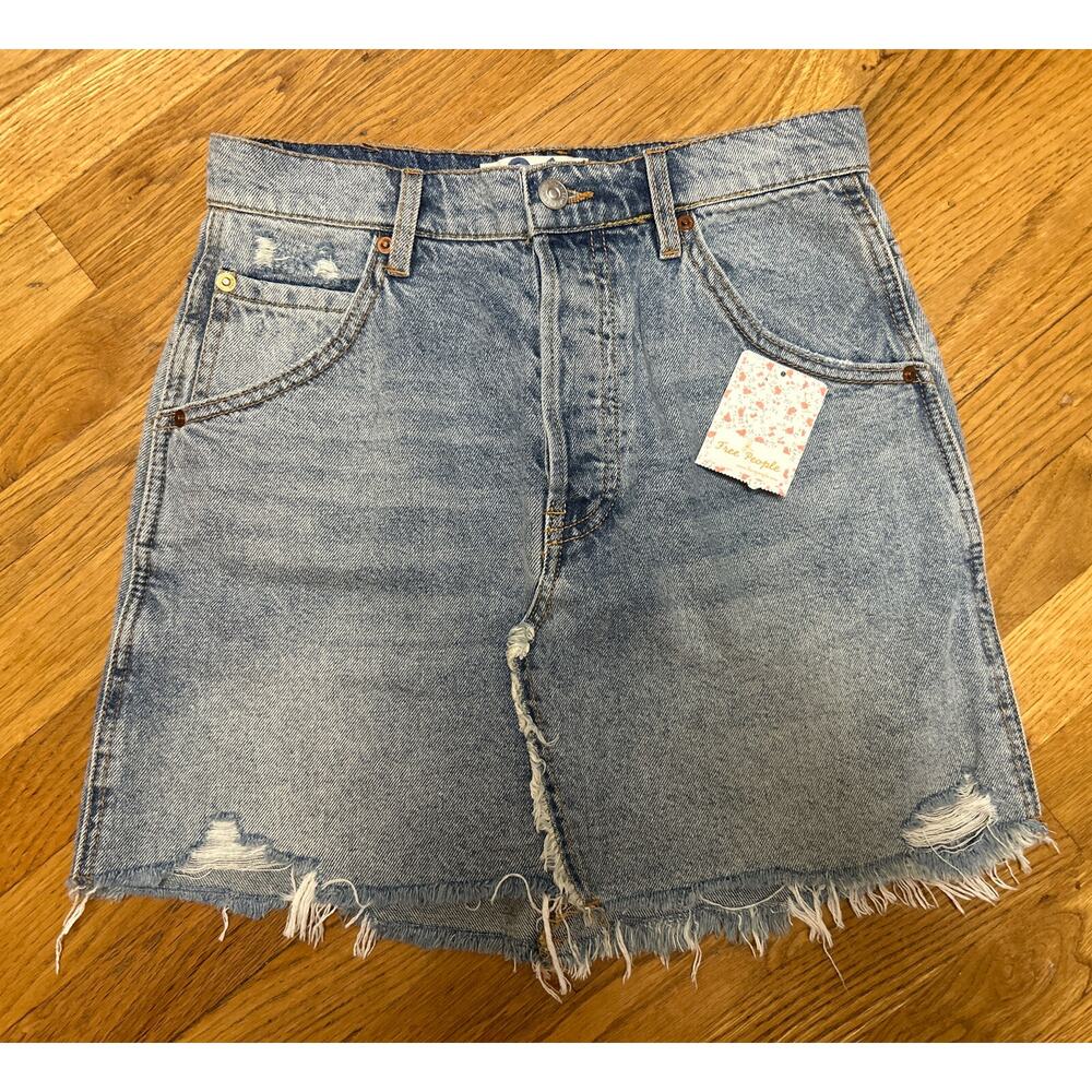 We THE FREE PEOPLE BREA cutoff denim skirt 26 mile high blue OB1264140 NWT *A4